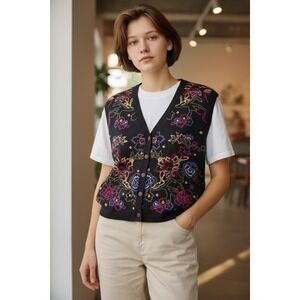 Vintage 90s That's Me! Floral Multicolor Sweater Vest Women's XL grandmacore
